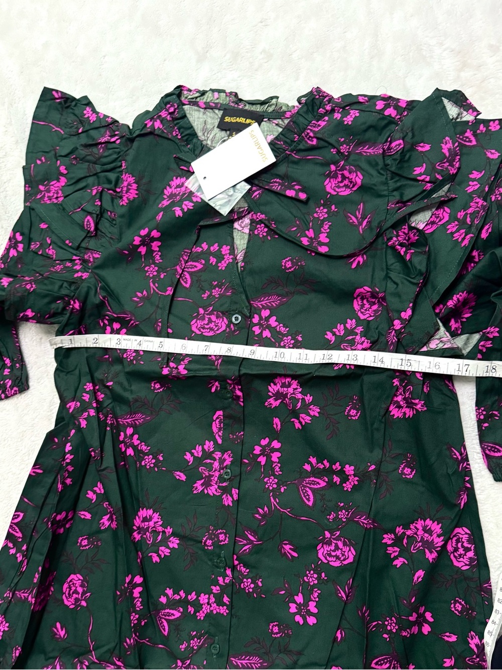 NWT- SUGARLIPS Close To You Sammy Ruffle Drop Waist Green Floral Mini Dress - Picture 15 of 15
